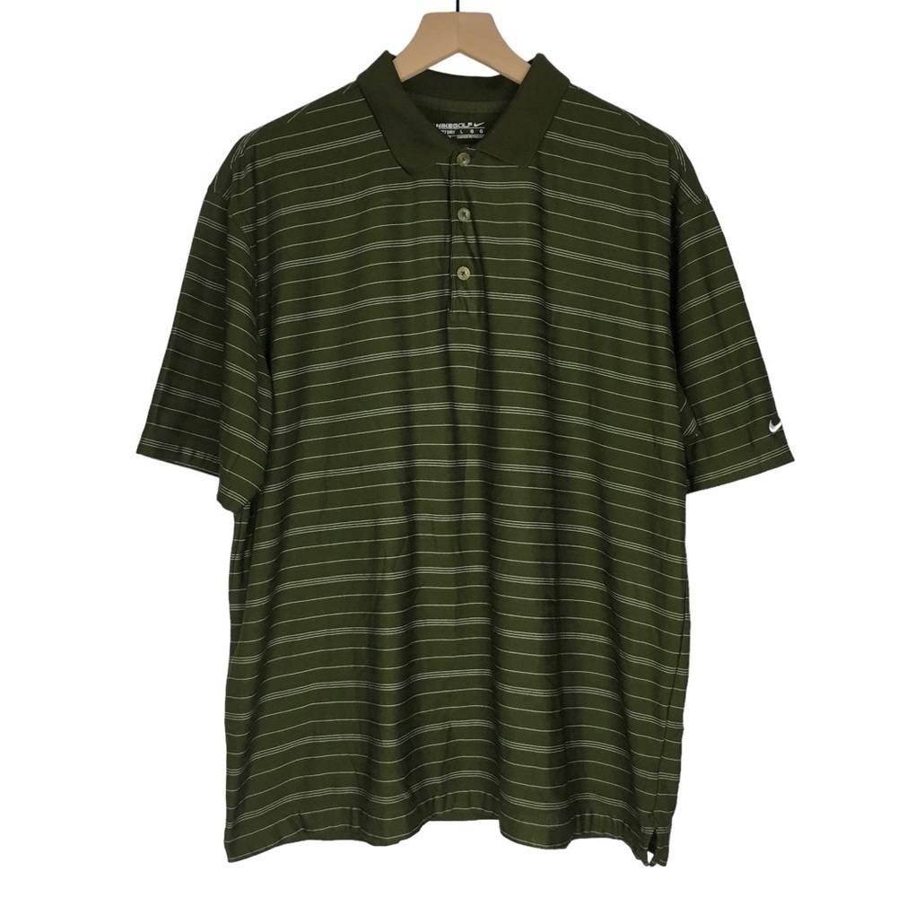 NIKE GOLF Polo Shirt Fit Dry Stripe Dark Green Short Sleeve Athleisure Large